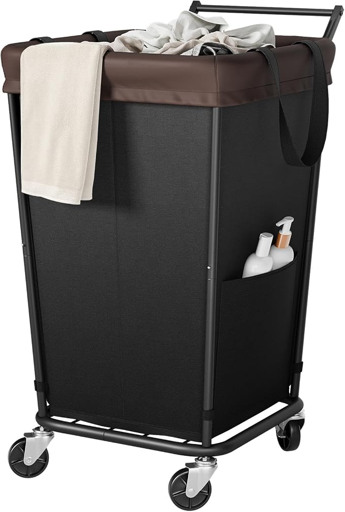 160L Laundry Hamper with Wheels and Handle, 2-Section Rolling Hamper for Laundry, Large Laundry Basket with Wheels, Rolling Laundry Basket Clothes Hamper for Home, Bathroom and Dorm(Black) by Wawocs