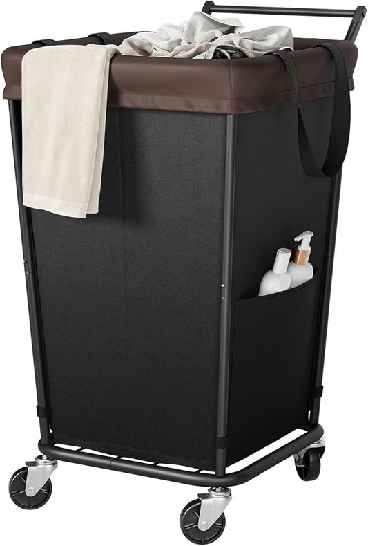 160L Laundry Hamper with Wheels and Handle, 2-Section Rolling Hamper for Laundry, Large Laundry Basket with Wheels, Rolling Laundry Basket Clothes Hamper for Home, Bathroom and Dorm(Black) by Wawocs