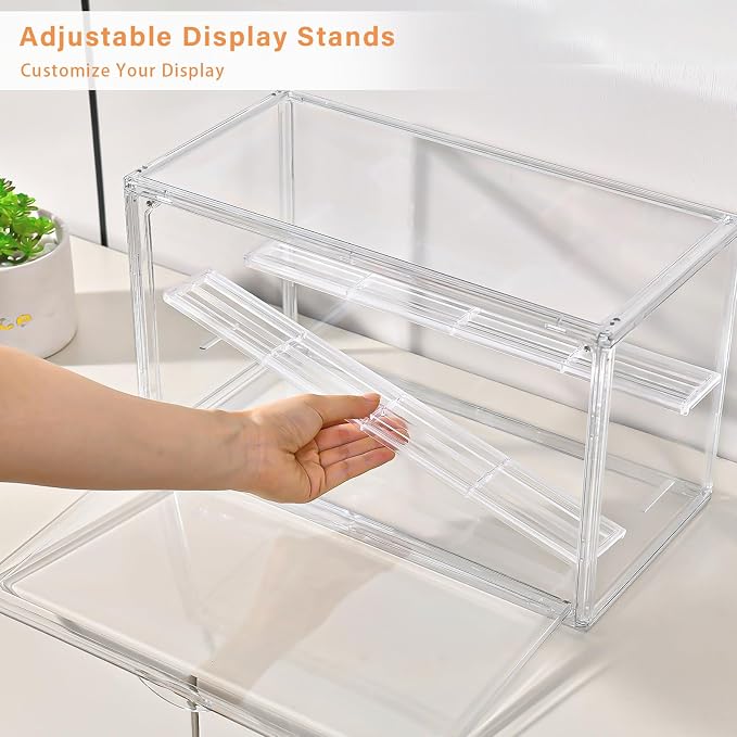 Freebat Clear Acrylic Display Case for Collectibles - 3-Tier Adjustable Figure Display with Magnetic Door & Removable Shelves,Stackable Dispaly box for Figures - 2 Pack - Image 6