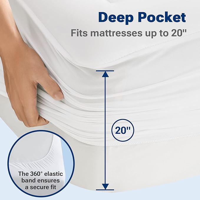 Sleep Philosophy Waterproof Mattress Protector Cal King Size Mattress Pad, 3M Scotchgard, Quilted & Fitted Microfiber Mattress Topper, Noisless & Deep Pocket Fits Up to 20" Mattress, Cal King White