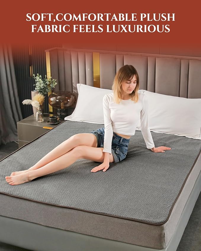 Heated Mattress Pad California King Size – Electric Bed Pad with Dual Zone Control, Heated Mattress Cover, Thick Underblanket Sheet, Bed Warmer (08 Grey, 72" x 84")