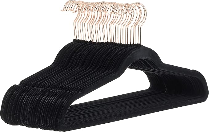 Amazon Basics Slim Velvet Non-Slip Space Saving Sturdy Suit Clothes Hangers, Closet Organizer, Black/Rose Gold, 30-Pack by AmazonBasics
