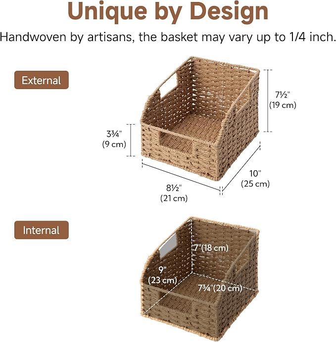 StorageWorks Wicker Baskets for Organizing, Pantry Organizers and Storage, Round Paper Rope Storage Basket for Pantry Shelves, Orange, 2 Pack - Image 2