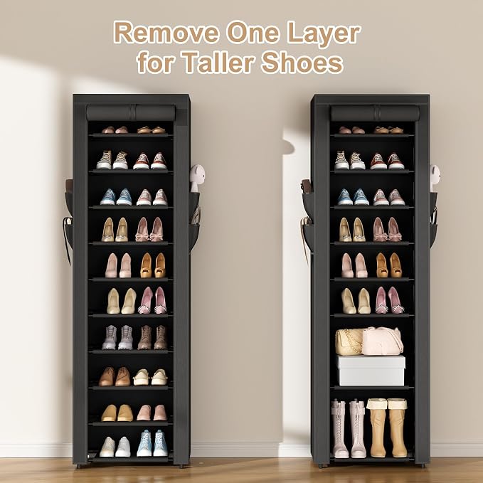 ROJASOP Shoe Rack with Covers 10 Tier Large Shoe Organizer Tall Shoe Closet Storage for 20-22 Pairs Shoe and Boot, Free Standing Shoe Rack Organizer for Closet, Entryway, Bedroom, Black - Image 6