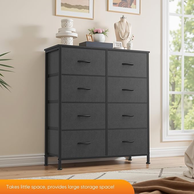 Sweetcrispy 8 Drawer Dresser with Fabric Bins Fabric Storage Tower Organizer for Bedroom Closet Hallway Entryway Tall Chest of Drawers with Steel Frame Wood Top Easy Pull Handles,Grey - Image 5
