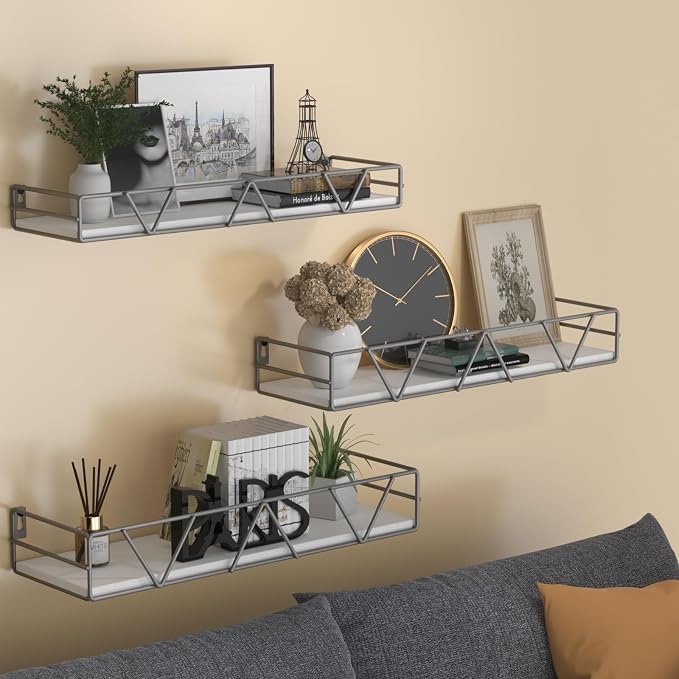 Amaoot Floating Shelves Set of 3, Home Wood Wall Shelf, Farmhouse Shelf for Bedroom, Wall Mounted Floating Shelf for Living Room, Bedroom, Bathroom, Kitchen, Office (Gray) - Image 2