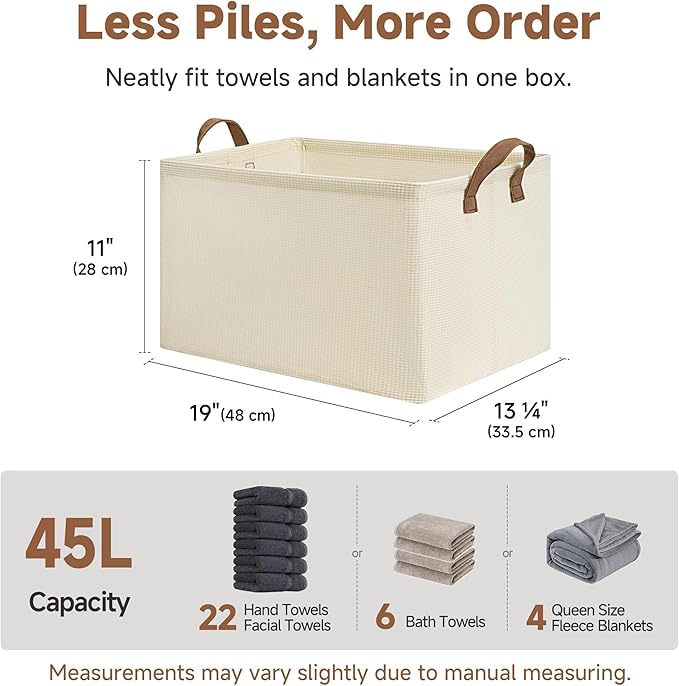 StorageWorks Storage Bins, Shelves Baskets for Organizing, 45L Extra Large Fabric Closet Organizers with Handles, Metal Frame, Beige-Texture, 2-Pack - Image 6