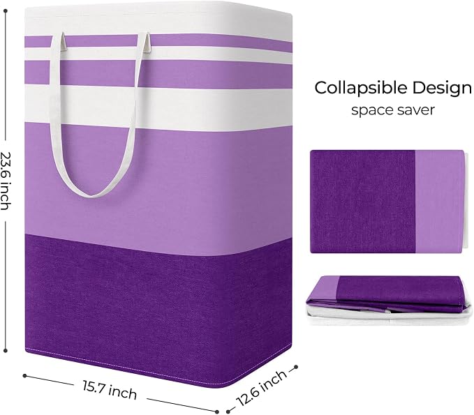 StorageRight Large Collapsible Laundry Basket Hamper with Easy Carry Handles，Freestanding Clothes Hampers for Laundry, Bedroom, Dorm, Towels, Toys, 75L, Purple - Image 2