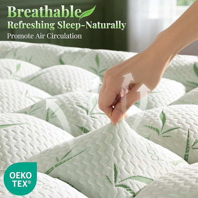 Mattress Topper Viscose Made from Bamboo Pillow Top Mattress Topper,1200 GSM Cooling Mattress Pad,2In Extra Thick Pillow Top for Back Pain with 6"-18" Deep Pocket(Queen,60"x80")