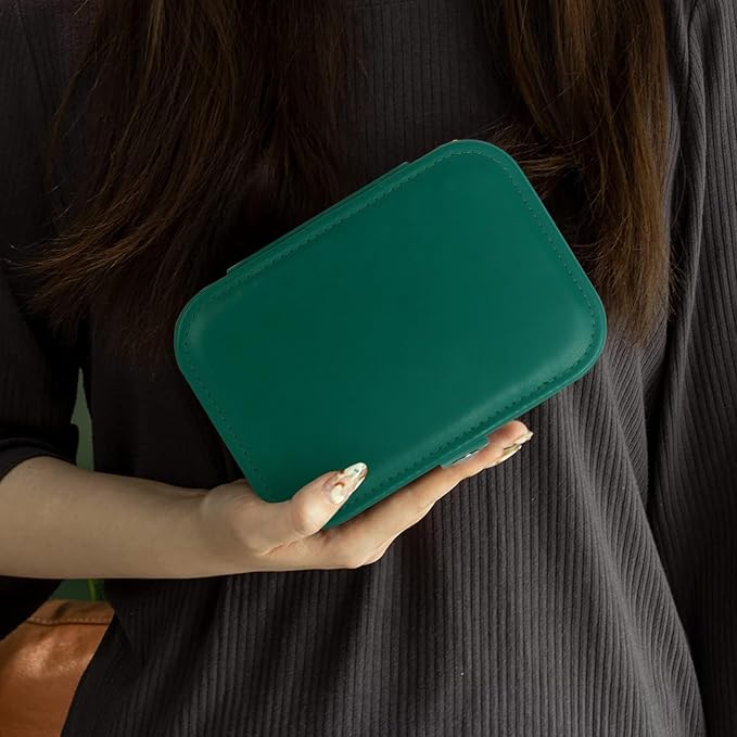 Hatori Travel Jewelry Box, PU Leather Small Jewelry Organizer for Women Girls, Portable Mini Travel Case Display Storage Holder Boxes for Stud Earrings, Rings, Necklaces, Bracelets (Ink Green) - Image 5