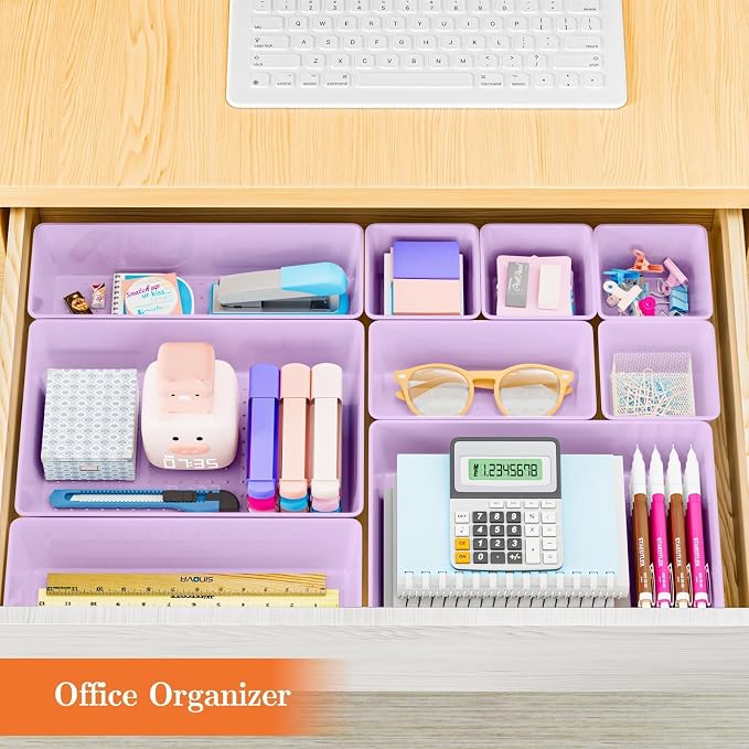 SpaceHacks 25 PCS Plastic Drawer Organizer Set, 4-Size Versatile Organizer Trays & Storage Bins for Makeup, Jewelry, and Gadgets in Bathroom, Bedroom and Office, Purple - Image 7