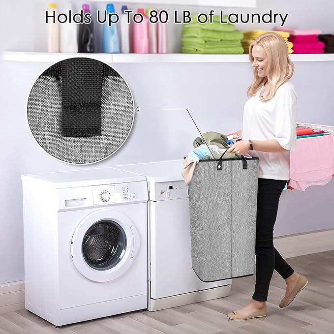 SNIGJAT Large Laundry Hamper, Tall Laundry Hamper with Sturdy Handles, Collapsible Dirty Clothes Basket for Bedroom, Rectangular Sturdy Large Clothes Basket for College, Dorm, Towels, Toys, 80 L - Image 3