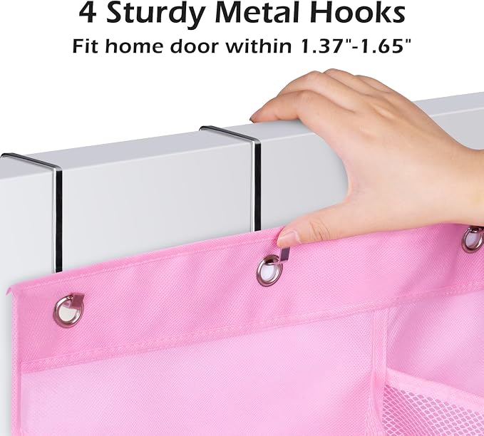 KIMBORA 12 Large Mesh Pockets Over the Door Shoe Organizer for Closet Hanging Shoe Rack for Door Sneaker Hanger Boot Storage for Kids, Baby, Toddler, Girl, Pink - Image 4