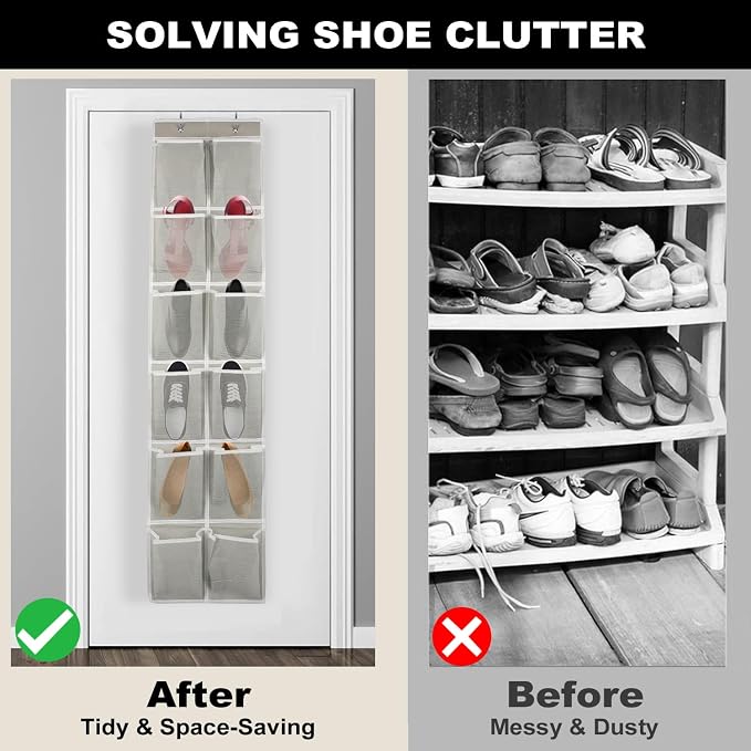 GOMAJI Over the Door 12 Pocket Hanging Shoe Organizer, Gray - Image 2