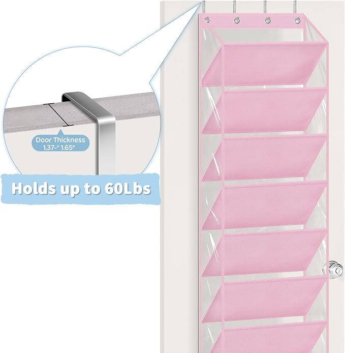 AOODA 10 Tier Clear Over the Door Shoe Organizer Storage, Deep Pockets Large Hanging Shoe Rack for Closet Door, Fit 20 Pairs Shoe Holder Hanger for Sneakers, Boots (Pink) - Image 6