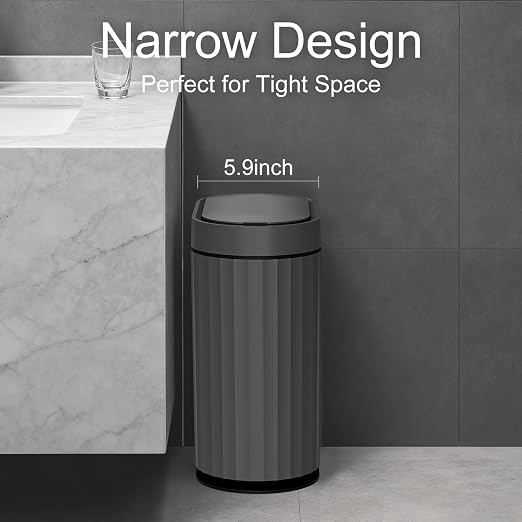 ELPHECO Bathroom Motion Sensor Trash can, 2 Gallon Automatic Garbage Can, Slim Plastic Smart Trash Can with Lid, Commercial Intelligent Trash Bin for Bedroom, Bathroom, Office, Cement Grey Black - Image 4