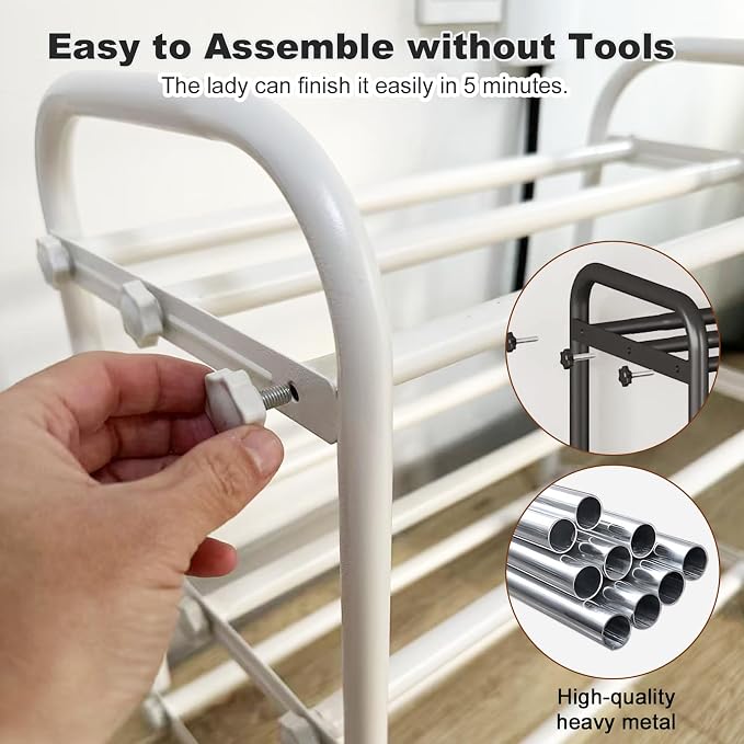 KANAV 2-Tier Expandable Shoe Rack, Heavy Duty Adjustable Metal Shoe Organizer for Closet & Entryway, Freestanding, Tool-Free Assembly, White - Image 5