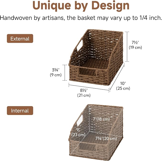 StorageWorks Wicker Baskets for Organizing, Pantry Organizers and Storage, Round Paper Rope Storage Basket for Pantry Shelves, Brown, 2 Pack - Image 2