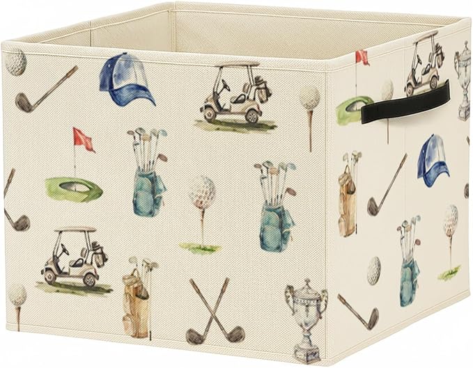 Golf Gifts Storage Bin Box with Handles, Gifts for Golfer Golf Lovers Foldable Baskets Organizer for Bedroom Bathroom Home Sports Room Clothes Toys Books, Toybox for Boys Girls by Unknown