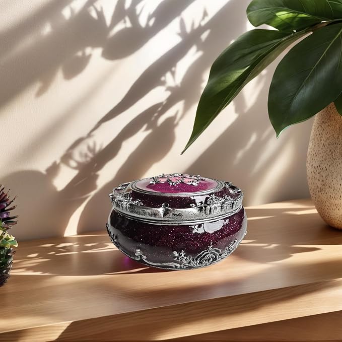 Handcrafted Round Jewelry Box - Vintage Rose Treasure Box with Carved Floral Lid, Elegant Organizer for Rings, Earrings, Necklaces and Bracelets, Romantic Gift for Wedding and Anniversary - Image 8