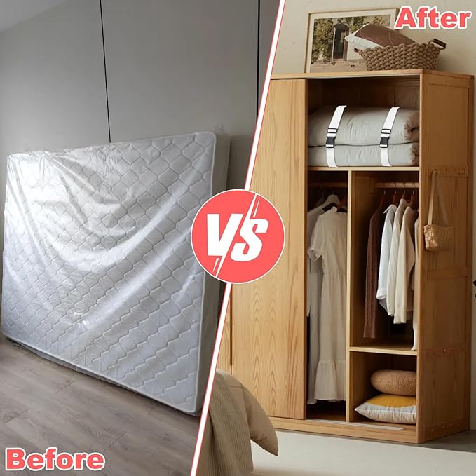 4 Pcs Mattress Topper Straps,63" L x 1.5" W,Adjustable Foam Mattresses Packing Straps with Sturdy Locked Buckles for Moving House Gel Mattress Topper,Storing Bedding Supplies,White