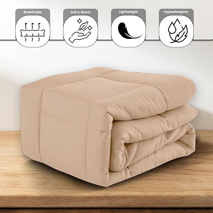 LUX Décor 5pc Queen Comforter Set, All-in-One Bed in a Bag, Includes 1 Comforter, 2 Pillow Shams, 1 Decorative Pillow & 1 Bed Skirt (Beige, Queen)