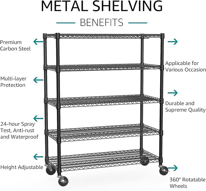 IZEUK Garage Shelving Wide Storage Shelves 5 Tier Metal Shelves 4000 LBS Heavy Duty Adjustable Utility Shelf Rack Black 23.6" D x 53.1" W x 73.6" H - Image 4