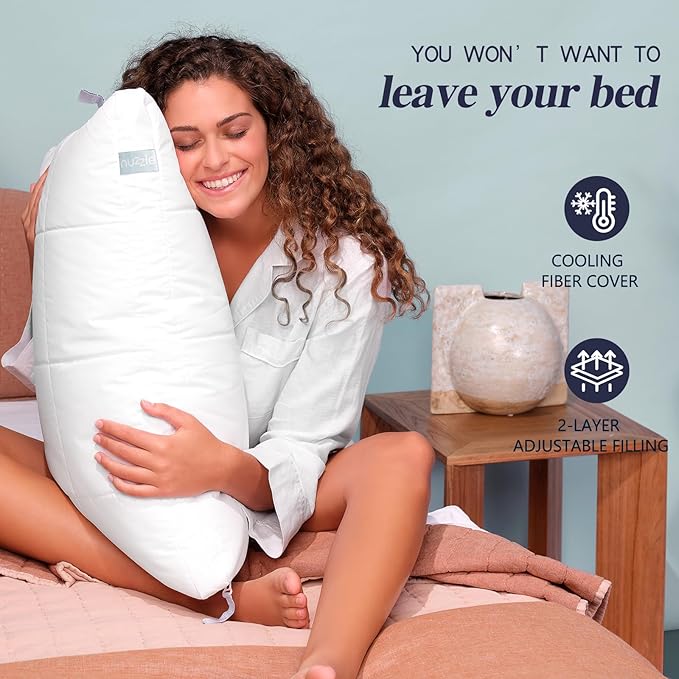 Nuzzle Pillows King Size Set of 2 Cooling Adjustable Pillows for Side Sleepers, Luxury Hotel Collection Bed Pillows – Best Adjust Height Soft Firm Pillows for Back, Stomach and Side Sleepers