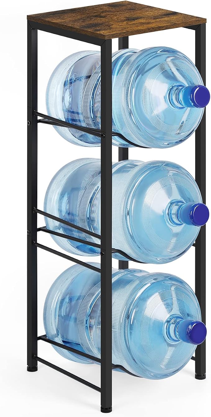 5 Gallon Water Jug Holder 3-Tiers Water Dispenser Stand Rack, Water Bottle Organizer with Storage Shelves for Kitchen Living Room Office, Rustic Brown - Image 7