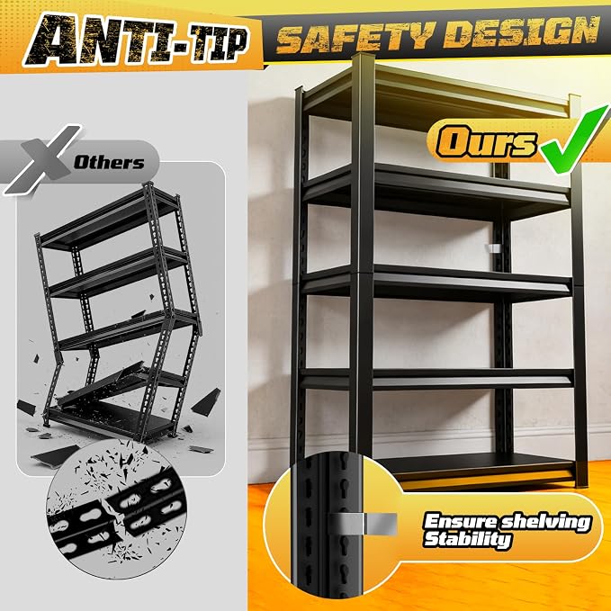 Garage Storage Shelves 5-Tier,Garage Storage System Shelves Adjustable,Storage Shelving for Basement,Pantry,Kitchen,Warehouse (2, 72" H x 39.3" W x 14" D) - Image 7