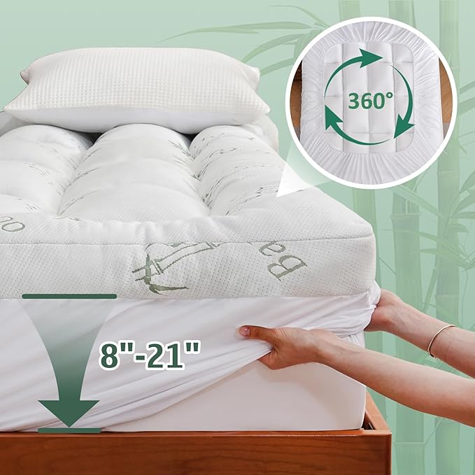 DOWNCOOL 3 Inch Twin Mattress Topper – Cooling Memory Foam Mattress Topper for Back Pain Relief, Breathable Bamboo Viscose Air Layer, 1700 GSM Fill, Deep Pocket Fits 8–21 Inch