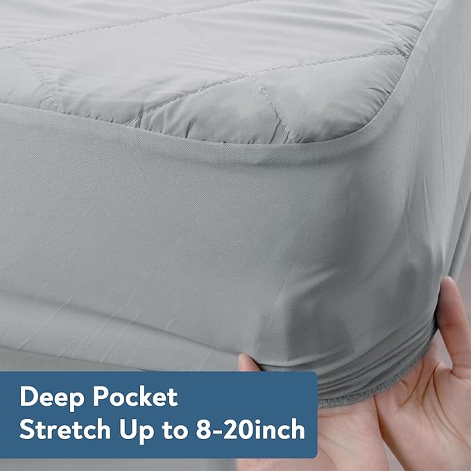 Queen Mattress Protector Waterproof, Mattress Pad Quilted, Queen Size Mattress Cover Fitted Mattress Topper, Up to 20 Inch, Gray