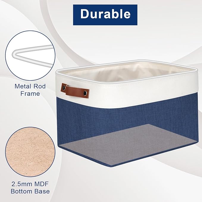 Bagnizer Storage Bins Large Fabric Storage Baskets for Shelves 3 Pack, Decorative Linen Closet Baskets with Handles for Organizing, Shelf, Clothes, Home, Office, 15x11x9.5Inches (NavyBlue&White) - Image 4