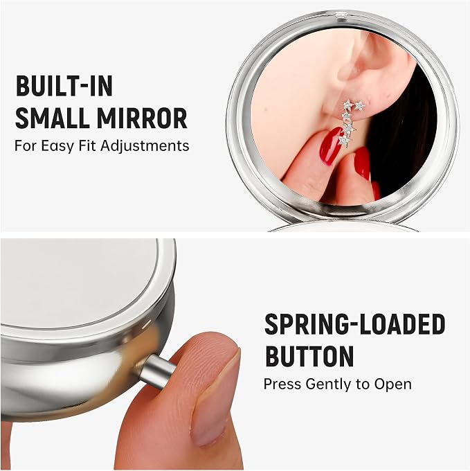 Mini Travel Jewelry Box with Built-In Mirror, Ultra-Portable Jewelry Holder for Rings, Necklaces, Earrings, Pills, Tea Bags, Small Accessories, Press-to-Open Multifunctional Storage (Silver) - Image 2