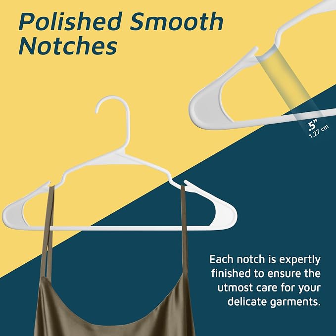 Lifemaster Plastic Clothes Hangers – Heavy Duty Hanger Set, for Organizing Clothes, Dresses, and Coat, Holds Up to 5 lbs, Space-Saving Hangers with Non-Slip Shoulder Grooves, Pack of 20, White - Image 7