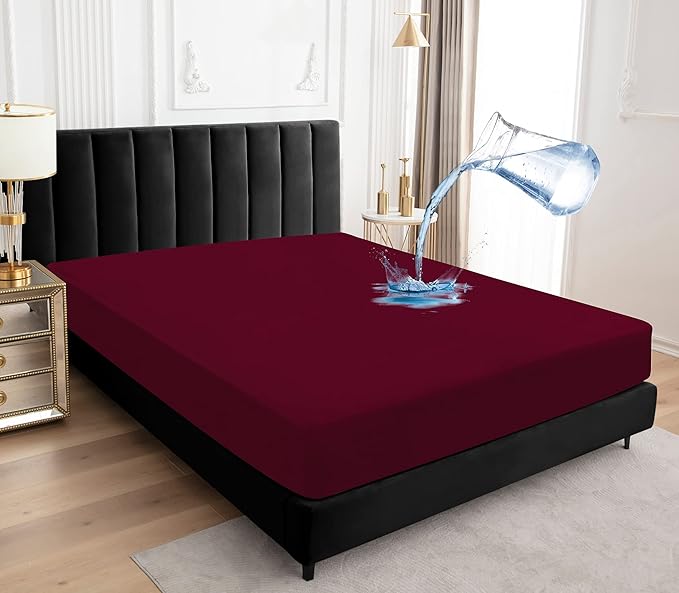 Sufdari Cal King Mattress Protector,Waterproof Mattress Protector,Fitted Sheet Style Mattress Cover with 18" Deep Pocket,Washable and Comfortable-Deep Red,California King