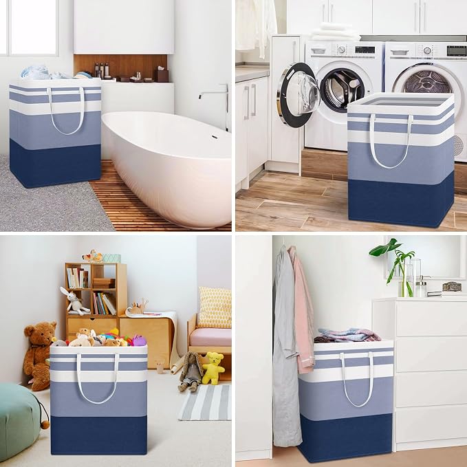 HomeHacks 2-Pack Large Laundry Basket, Waterproof, Freestanding Laundry Hamper, Collapsible Tall Clothes Hamper with Extended Handles for Clothes Toys in the Dorm and Family (Blue, 125L) - Image 6