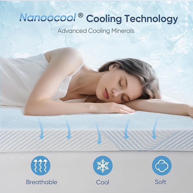 3 Inch Queen Size Gel Memory Foam Mattress Topper High Density Cooling Pad Pressure Relief Bed Topper with Removable & Washable Cover - Nanoocool™