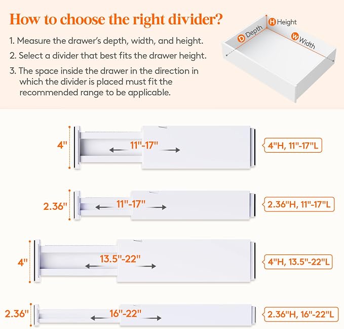 Lifewit 5 Pack 4" High Drawer Dividers 28-43.5cm/11-17" Adjustable Drawer Organizer for Clothes/Utensils, Expandable Drawer Separator in Dresser/Kitchen/Bedroom/Office Organization & Storage White - Image 3