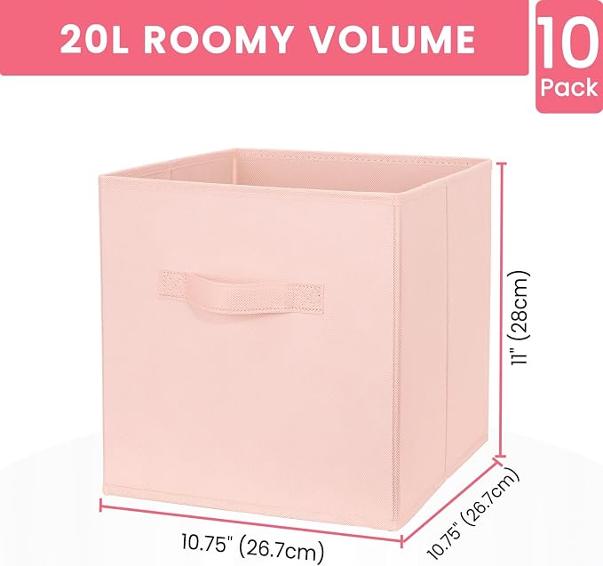 Criusia Storage Cubes- 11 Inch Cube Storage Bins for Organizing Shelves - Nursery Closet Organization Bins for Clothes Blanket - 10 Pack Collapsible Decorative Storage Box for Living Room (Pink) - Image 2