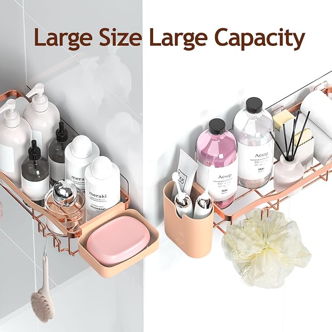 NESOMI Shower Caddy Adhesive Shower Organizer 8-Pack, Rustproof Stainless Steel Bathroom Shelves, Large Capacity No-Drill Rack Storage Accessories with Soap Dish Toothbrush Holder Hooks - Image 9