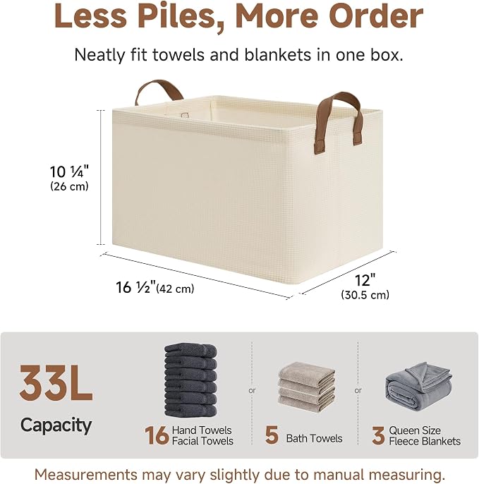StorageWorks Storage Bins, Shelves Baskets for Organizing, Large Fabric Closet Organizers with Handles, Metal Frame, Beige-Texture, 2-Pack - Image 6