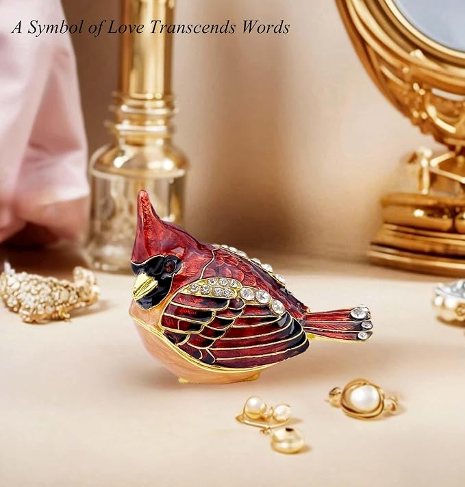 Elegant Cardinal Bird Jewelry Trinket Boxes Hinged .Keepsake Ring Box Necklace Earrings Organizer.Cardinals Gifts for Women Bird Figurines Home Decor. - Image 5
