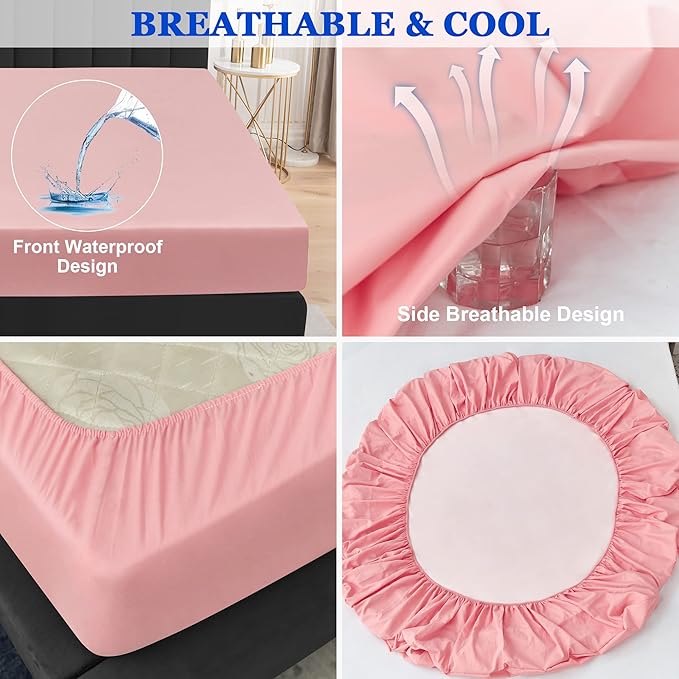 Sufdari King Size Mattress Protector,Waterproof Mattress Protector,Fitted Sheet Style Mattress Cover with 18" Deep Pocket,Washable and Comfortable-Pink,King
