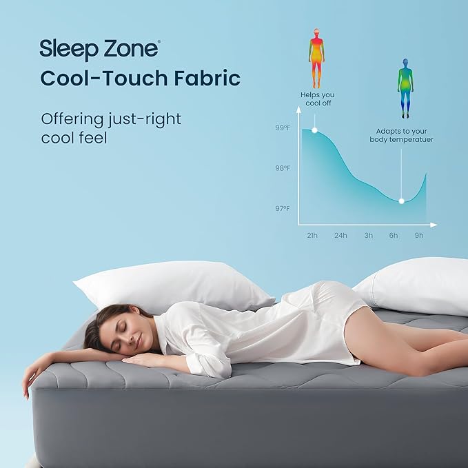 Sleep Zone Cooling Mattress Pad California King, Support Mattress Topper, Breathable and Soft Mattress Protector, Deep Pocket Bed Cover, Machine Washable (Dark Grey, California King)