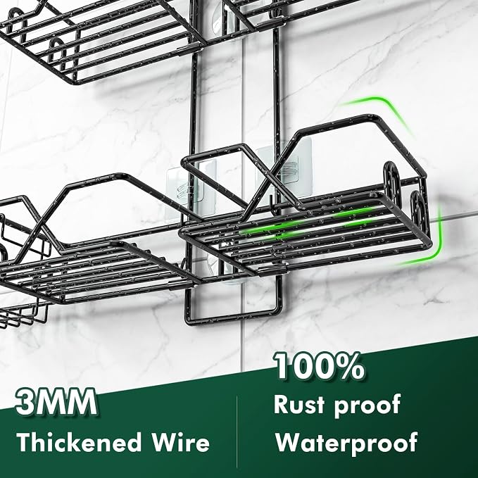 Sewulidon Stainless Steel Hanging Shower Caddy for Handheld Shower Heads,Adjustable Height Extra Long Bathroom Shower Organizer Hanger Rack with Hooks,Soap Holder - Image 7