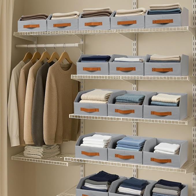 Homsorout Fabric Storage Bins for Organizing - 8 Pack Large Trapezoid Collapsible Storage Bins with Front Handle, Closet Organizers and Storage for Bedroom, Home Shelves, Small Spaces, Grey - Image 6