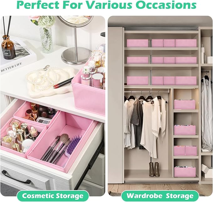 Drawer Clothing Organizer 16-Pack, Pink 3 Sizes Underwear Drawer Dividers, Fabric Folding Wardrobe Organizer for Baby Clothes, Bras, Underwear, Underpants, Belts, Socks, Ties, etc. - Image 7