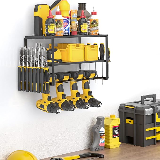 Spacecare Power Tool Organizer- Power Drill Tool Holder- Heavy Duty Tool Shelf & 1 Pack 3 Layers Tool Rack Cordless Drill Holder- Floating Tool Shelf Wall Mounted Tool Storage Rack for 4 Drill Holders - Image 7