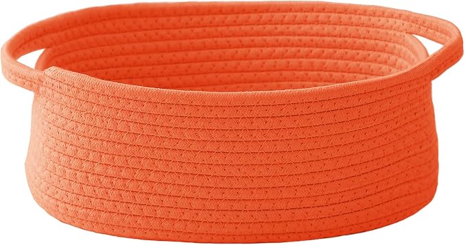 JMvicyroam Woven Basket,Small Rope Storage Bin with Handles & Ribbon Bag, Organizer for Shelves Closets,Gift Basket Empty for Birthday,Books,Dog Toys,Orange by JMvicyroam